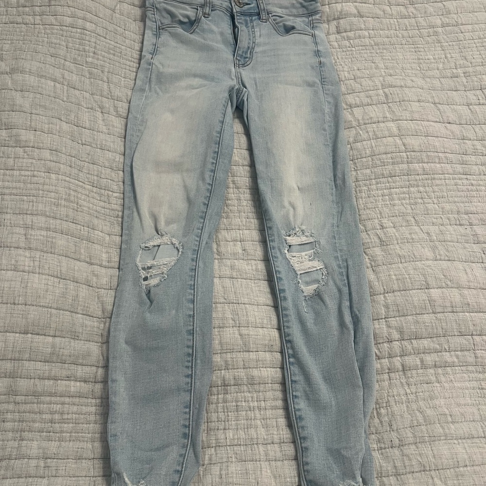 American Eagle Outfitters Light Blue Ripped Skinny Jeans